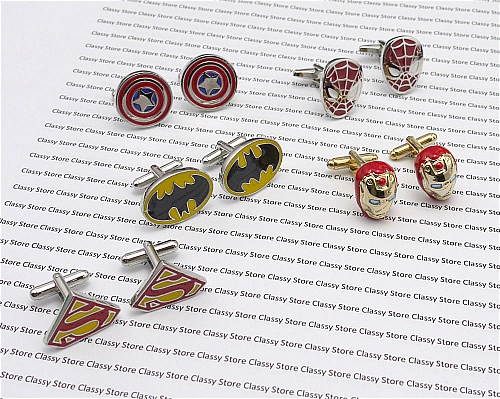 5 colored superhero cufflinks