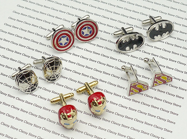 5 superhero cufflink sets