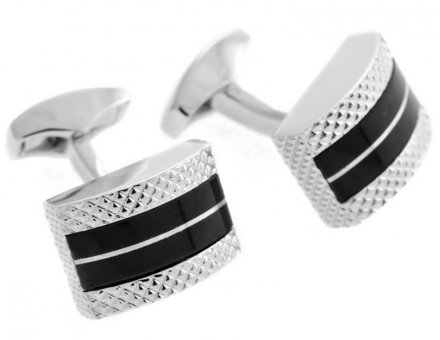 Tateossian Leather D-Shape Black Cufflinks